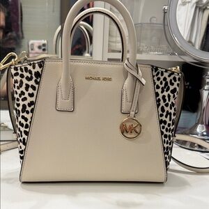 Michael Kors Cream and Black Animal Print Satchel